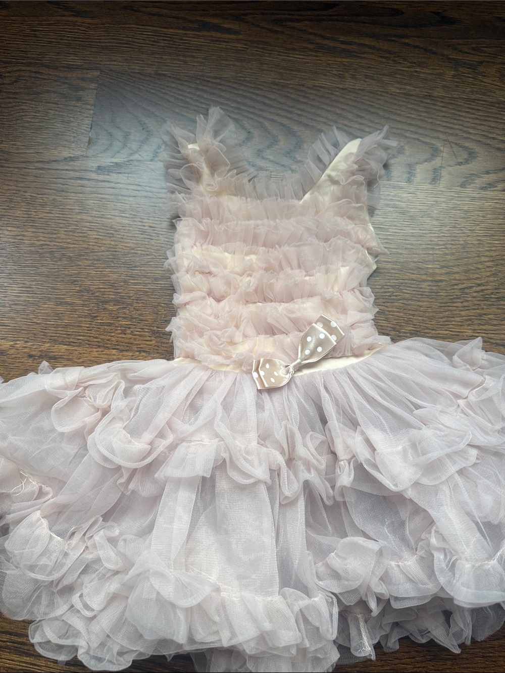 Popatu Pale Pink Ruffled Tulle Party Dress with Polka Dot Bow 2/3